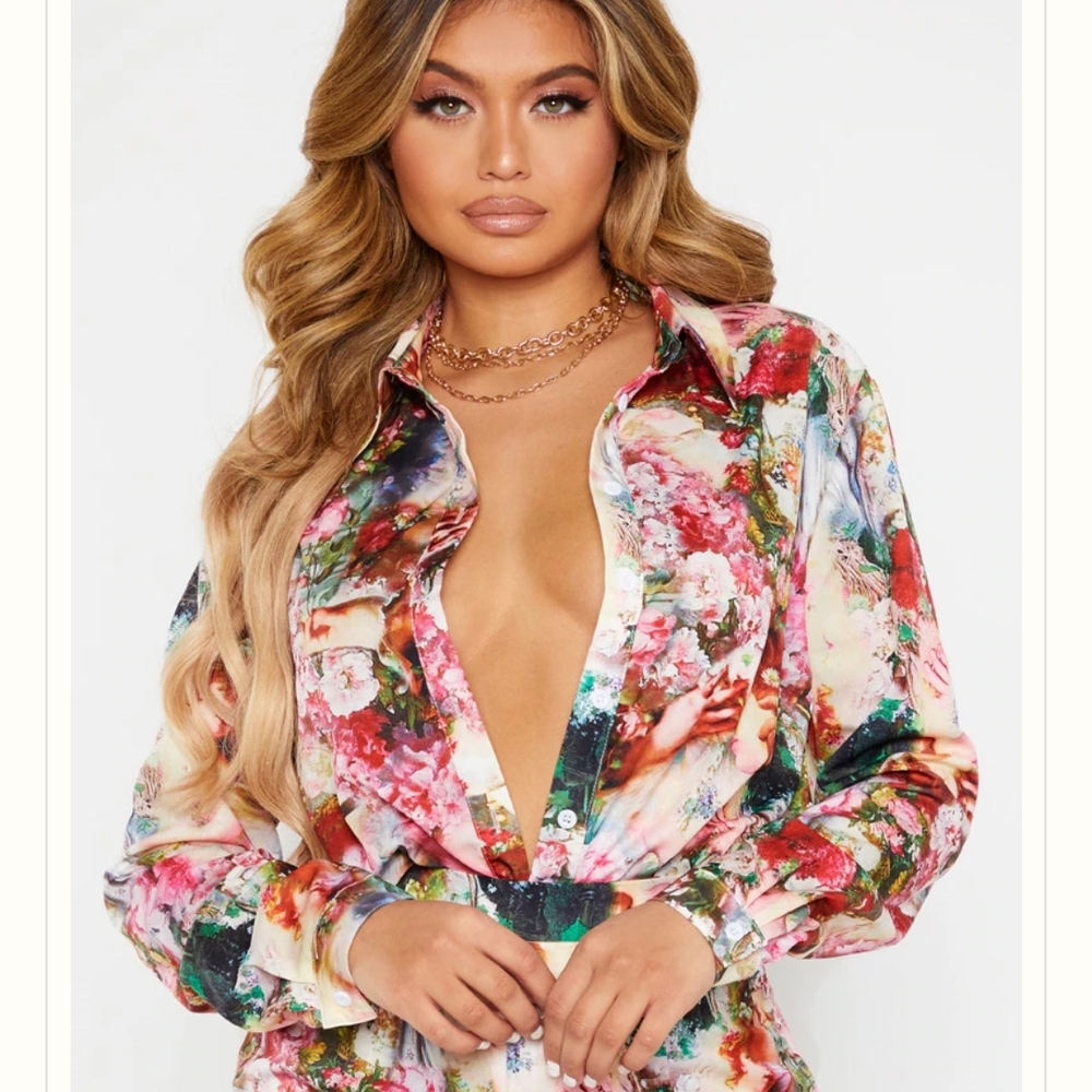 Artistic Floral Print Blouse And Pants